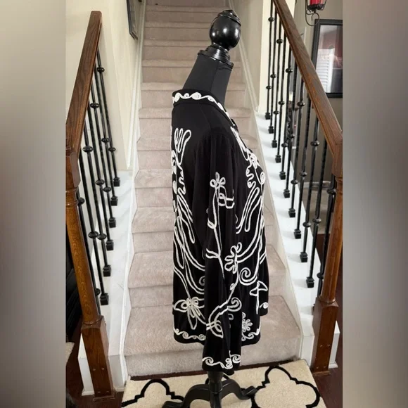 Carole Little Black Tunic with White Embroidery - Picture 2 of 5